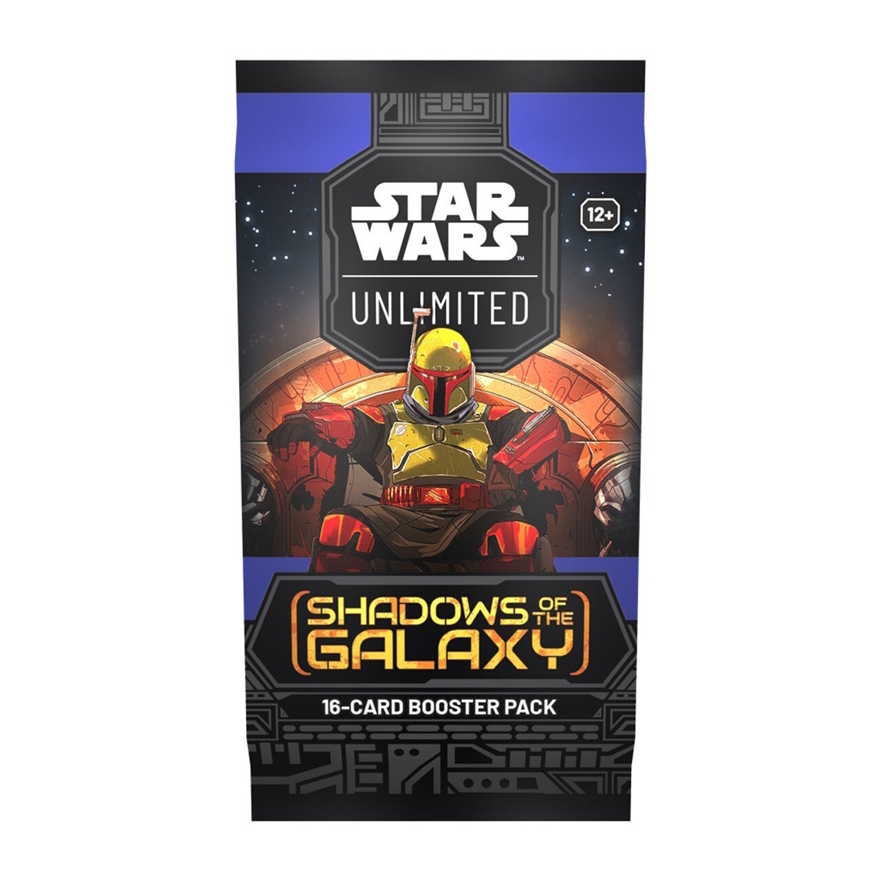 Star Wars: Unlimited - Shadows of the Galaxy - Booster Pack - Star Wars Unlimited Shadows of the Galaxy booster pack with black, purple, and orange colors featuring a helmeted character.