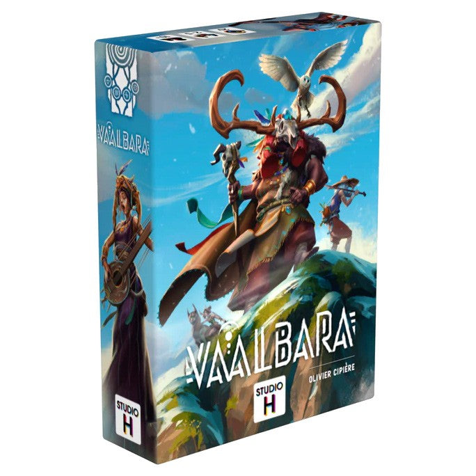 Vaalbara - Vaalbara card game box featuring fantasy characters and bold white title on blue sky background.