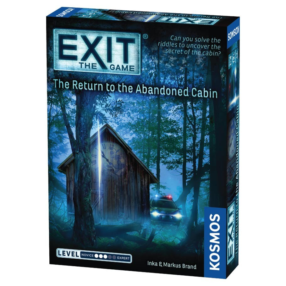 EXIT: The Return to the Abandoned Cabin - EXIT The Game The Return to the Abandoned Cabin puzzle box with eerie cabin and forest illustration in blue tones.