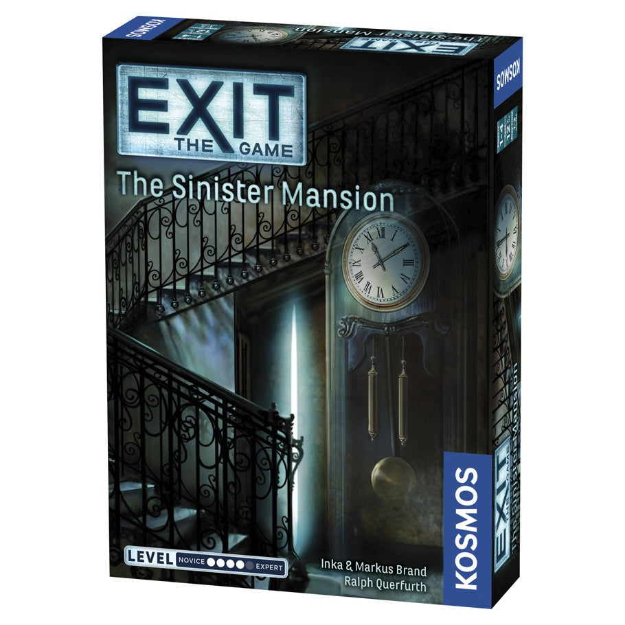 EXIT: The Sinister Mansion - EXIT The Sinister Mansion board game box featuring a dark haunted mansion staircase and an old clock.