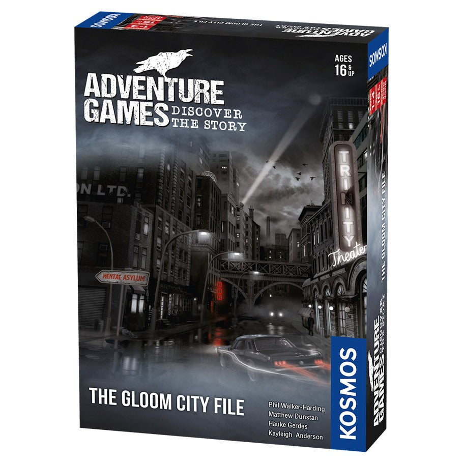 Adventure Games: The Gloom City File - Adventure Games The Gloom City File board game box with dark cityscape and neon signs on front.