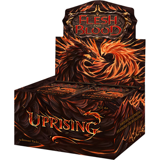 Flesh and Blood - Uprising - Booster Box - Flesh and Blood Uprising booster box with fiery phoenix artwork in dark orange and black tones.