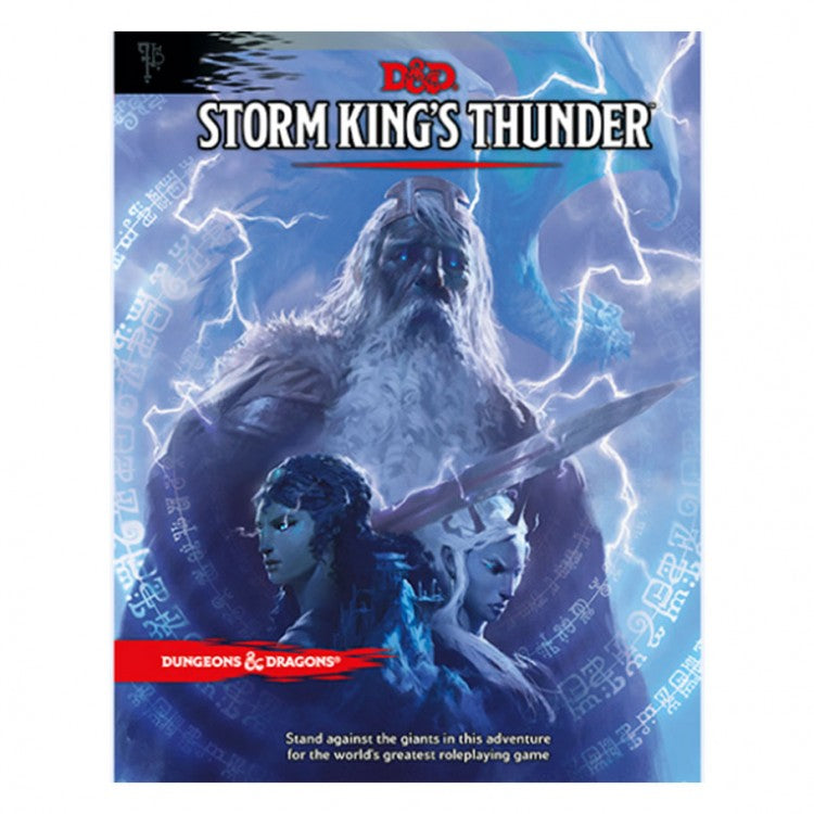D&D 5E: Storm King's Thunder - D&D Storm King's Thunder book cover featuring a giant with lightning and two characters in foreground.