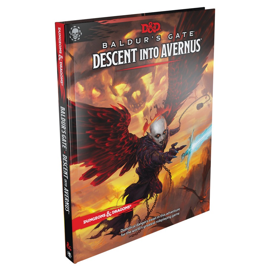 D&D 5E: Descent into Avernus - Baldur's Gate Descent into Avernus D&D 5E hardcover with fiery winged warrior on cover.