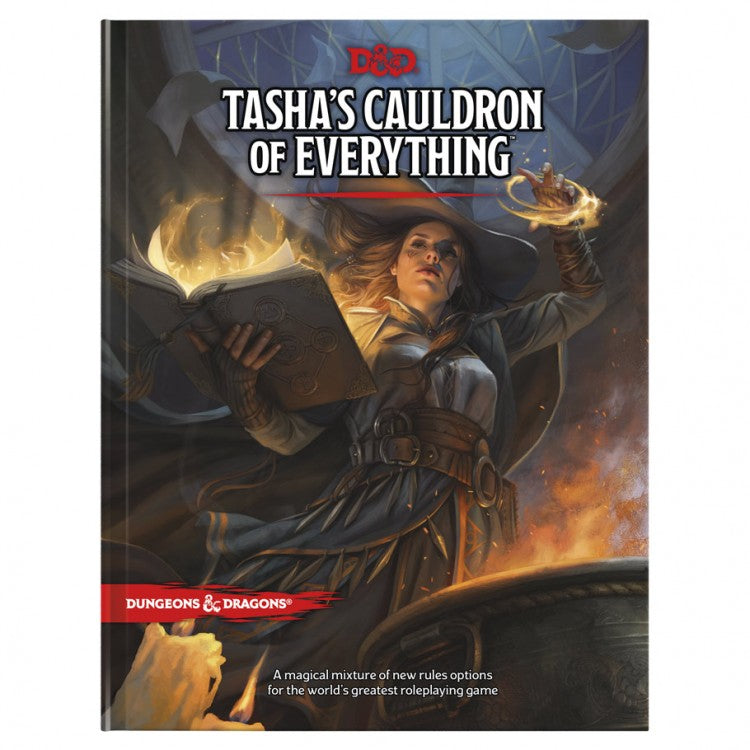 D&D 5E: Tasha's Cauldron of Everything - Dungeons & Dragons Tasha's Cauldron of Everything book cover with a sorceress casting magic over a cauldron.