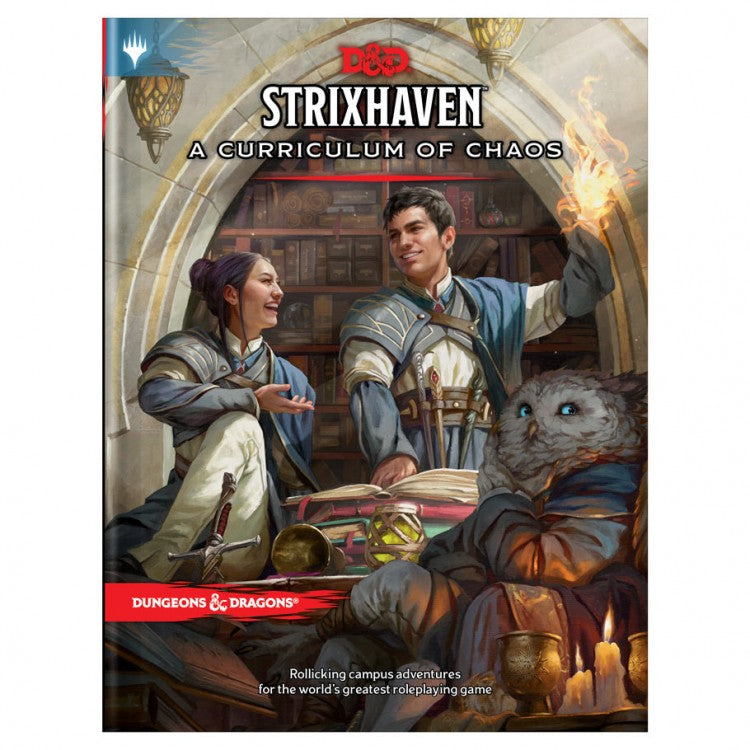 D&D 5E: Strixhaven: Curriculum of Chaos - Dungeons & Dragons Strixhaven Curriculum of Chaos book cover with two wizards casting spells in a library and an owl.
