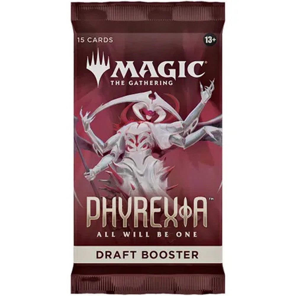 Magic: the Gathering - Phyrexia All Will Be One - Draft Booster Pack - The Gathering Phyrexia All Will Be One draft booster pack with red and white artwork and 15 cards label.