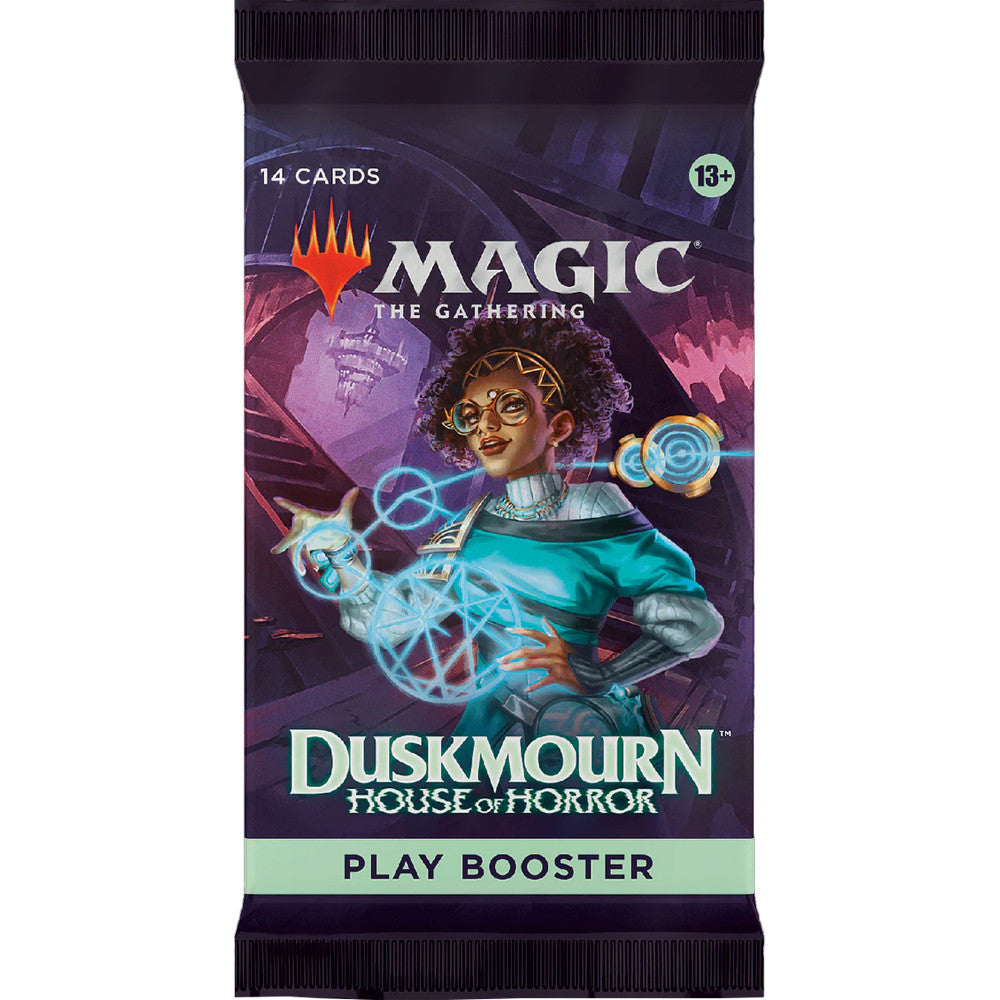 Magic: The Gathering - Duskmourn House of Horror Play Booster Pack - The Gathering Duskmourn House of Horror Play Booster Pack with dark purple and teal artwork featuring a spellcasting.