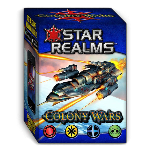 Star Realms: Colony Wars - Colony Wars card game box with a futuristic spaceship and colorful space background.