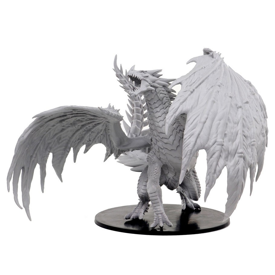 Pathfinder Battles Deep Cuts: Gargantuan Red Dragon - Unpainted gargantuan dragon miniature with detailed scales and spread wings on round base.