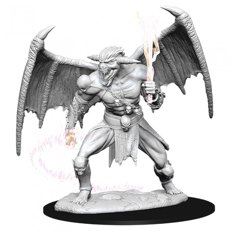 D&D: Nolzur's Marvelous Minis: Balor - Unpainted Balor miniature with large wings, muscular body, horned head, and flaming sword and whip.