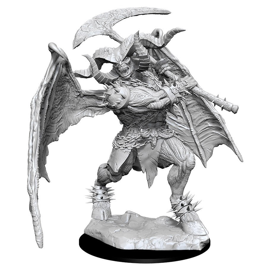 Magic The Gathering: Rakdos, Lord of Riots - Gray demon warrior miniature with large bat wings, armored body, horned helmet, and a large axe.