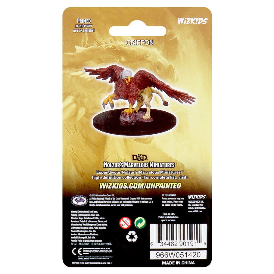 D&D: Nolzur's Marvelous Minis: Griffon W12.5 - Back packaging of a D&D Nolzur's Marvelous Miniatures Griffon W12.5 with branding and product details.