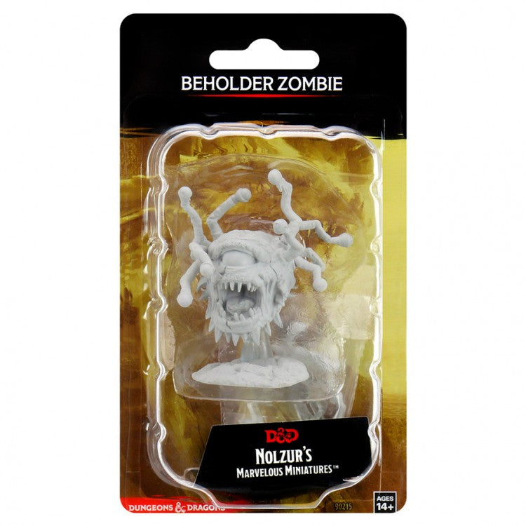 D&D: Nolzur's Marvelous Minis: Beholder Zombie - Unpainted gray plastic miniature of a zombified beholder with multiple eyestalks and a wide-open mouth.