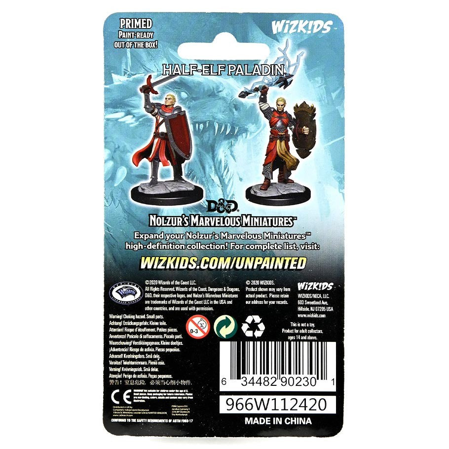 D&D: Nolzur's Marvelous Minis: Half-Elf Paladin Male W14 - D&D Nolzur's Marvelous Minis Half-Elf Paladin Male unpainted plastic miniature with sword and shield on blister card.