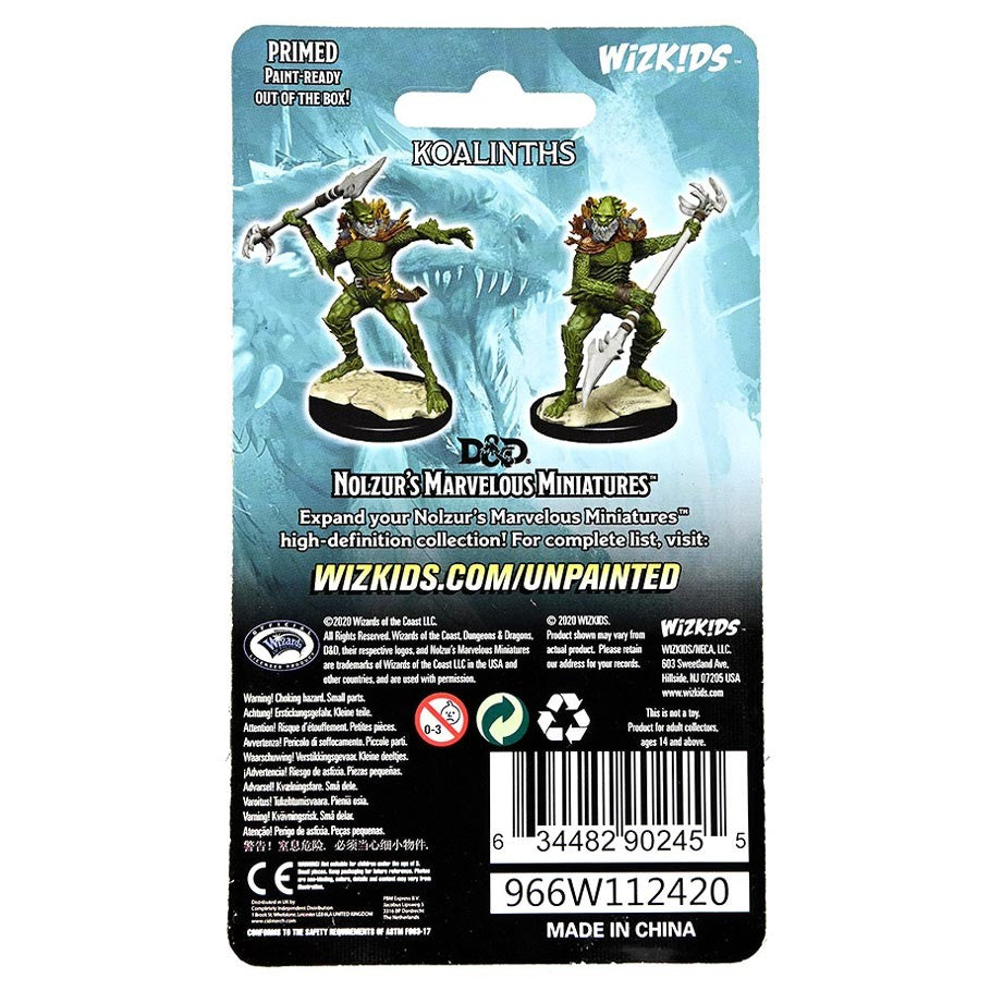 D&D: Nolzur's Marvelous Minis: Koalinths W14 - Dungeons & Dragons Koalinths miniatures blister pack with two unpainted fantasy warrior figures on blue background.