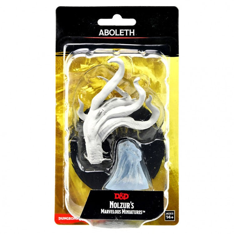 D&D: Nolzur's Marvelous Minis: Aboleth W14 - Unpainted Aboleth mini with tentacles curling upward on clear display base in blister pack.