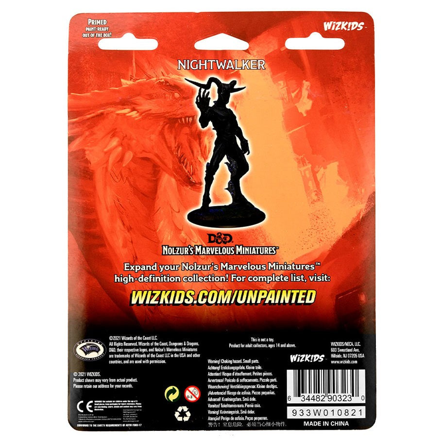 Dungeons & Dragons: Nolzur's Marvelous Minis: Nightwalker W15 - Dungeons & Dragons Nightwalker miniature packaging with silhouetted figure on fiery red background.