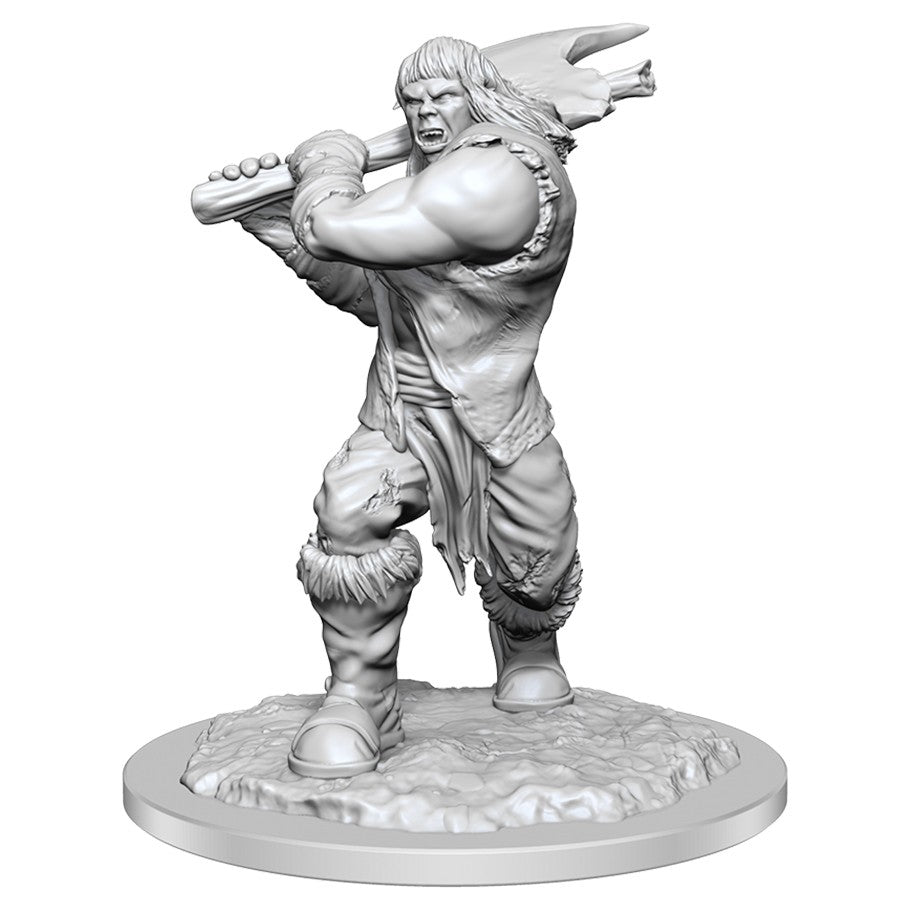 D&D: Nolzur's Marvelous Minis: Ogre Female W16 - Unpainted female ogre miniature wielding a large club, standing on textured round base.