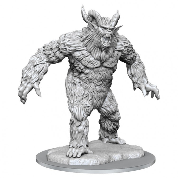 D&D: Nolzur's Marvelous Minis: Abominable Yeti - Unpainted miniature of a large, muscular yeti with sharp claws and fierce expression on a textured round base.
