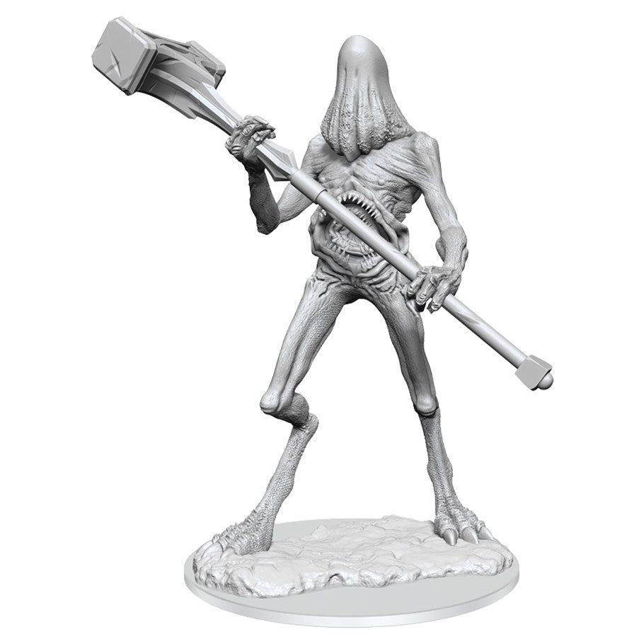 D&D: Nolzur's Marvelous Minis: Tomb-Tapper - Unpainted plastic miniature of a skeletal creature wielding a large hammer, standing on a textured base.