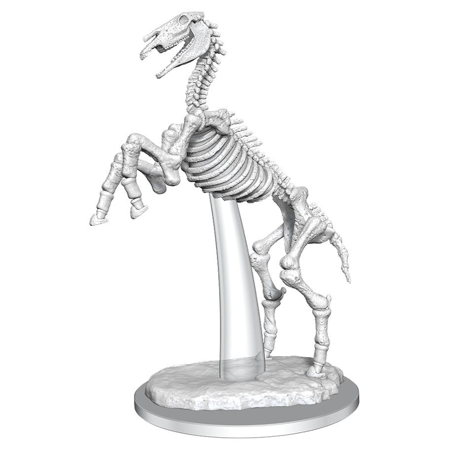 Pathfinder Battles Deep Cuts: Skeletal Horse - Detailed gray skeletal horse miniature rearing on hind legs with curved neck on round base.