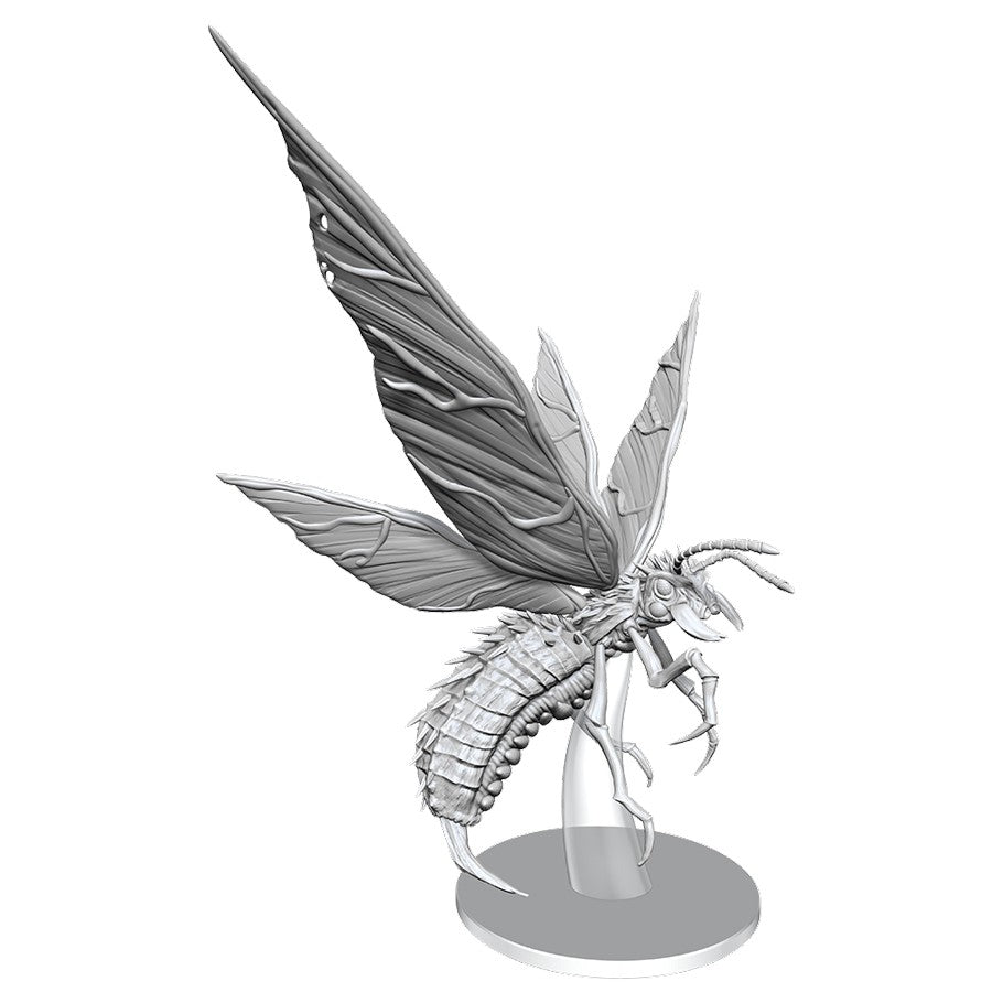 D&D: Nolzur's Marvelous Minis: Hellwasp W17 - Gray unpainted plastic miniature of a winged insect-like creature with segmented body and sharp pincers on round base.