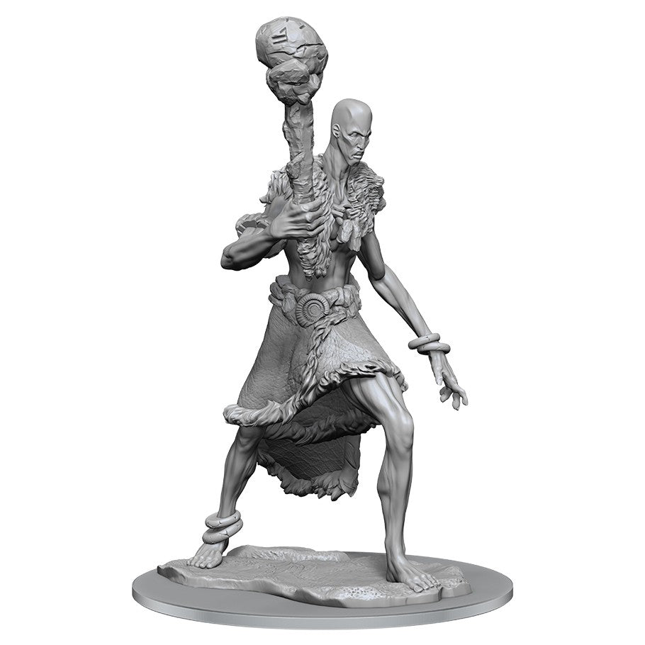 D&D: Nolzur's Marvelous Minis: Stone Giant - Unpainted stone giant miniature holding a large skull-topped club and wearing a tattered loincloth and necklace of bones.