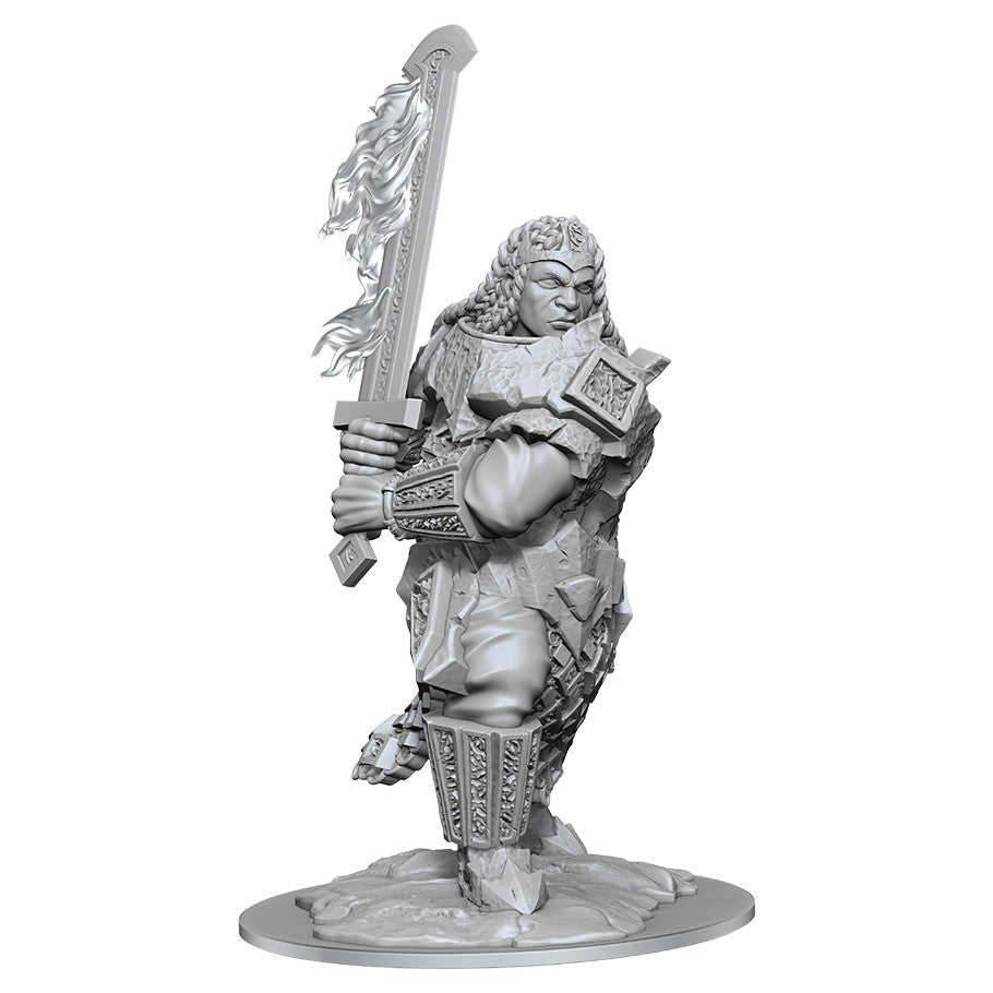 D&D: Nolzur's Marvelous Minis: Fire Giant - Unpainted detailed miniature of a fire giant warrior holding a large sword and an arcane book.