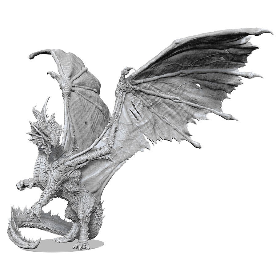 D&D: Nolzur's Marvelous Minis: Gargantuan Red Dragon - Unpainted detailed resin miniature of a gargantuan red dragon with outstretched wings and spiked tail.