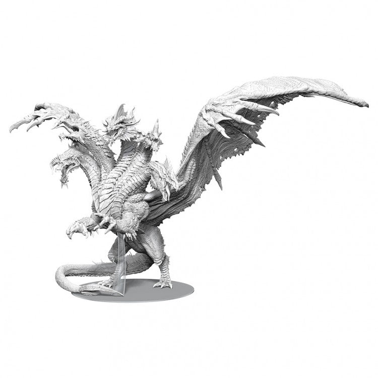 D&D: Nolzur's Marvelous Minis: Aspect of Tiamat - Unpainted detailed miniature of a five-headed dragon with outstretched wings and sharp claws.