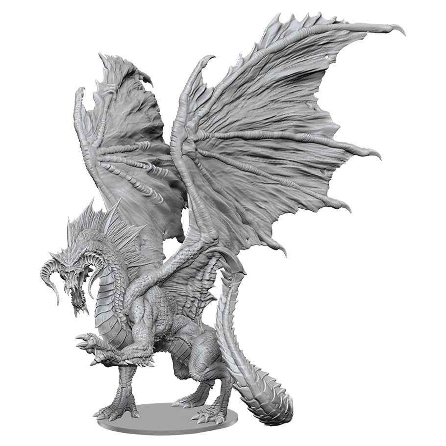 D&D: Nolzur's Marvelous Minis: Adult Black Dragon - Unpainted detailed miniature of an adult black dragon with spread wings and textured scales.