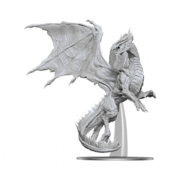 Dungeons & Dragons: Nolzur's Marvelous Minis: Adult Red Dragon - Unpainted detailed miniature of adult red dragon with spread wings and curved tail on round base.