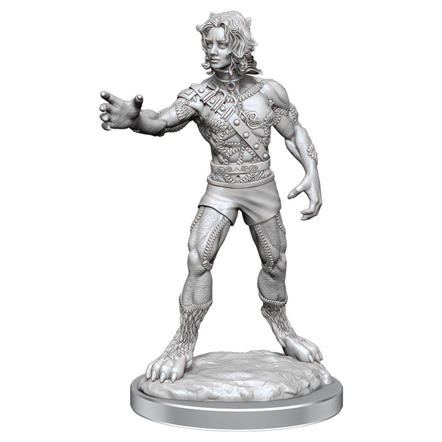 D&D: Nolzur's Marvelous Minis: Headless Monster - Unpainted gray miniature of a headless humanoid monster with muscular body, clawed feet, and outstretched arm on round base.