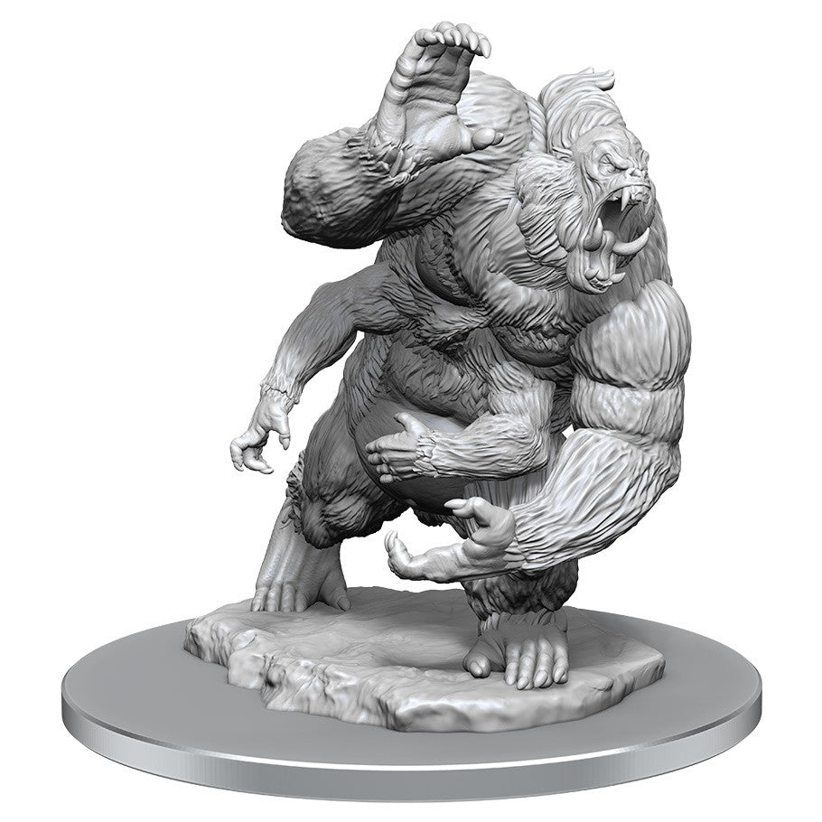 D&D: Nolzur's Marvelous Minis: Girallon - Gray unpainted Girallon miniature with four muscular arms and roaring expression on round base.
