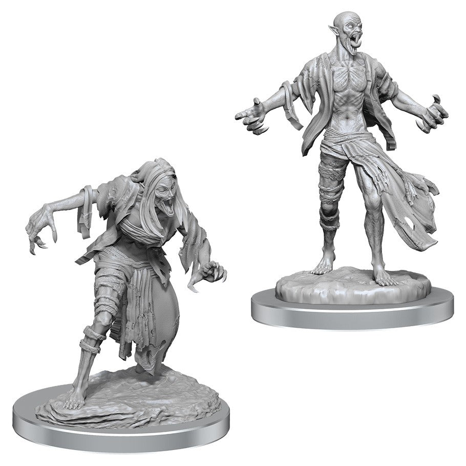 D&D: Nolzur's Marvelous Minis: Nosferatu - Unpainted gray plastic miniatures of Nosferatu vampires in tattered clothing, posed with clawed hands on round bases.