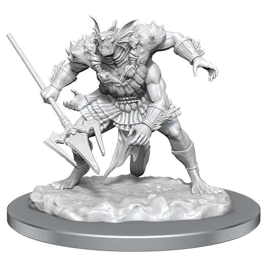 Dungeons & Dragons: Nolzur's Marvelous Minis: Sahuagin Baron - Unpainted Sahuagin Baron miniature wielding a trident, crouched on textured base.