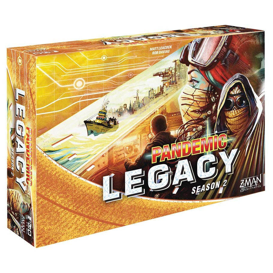 Pandemic Legacy Season 2 - Yellow - Pandemic Legacy Season 2 board game box with yellow and orange futuristic artwork and characters.