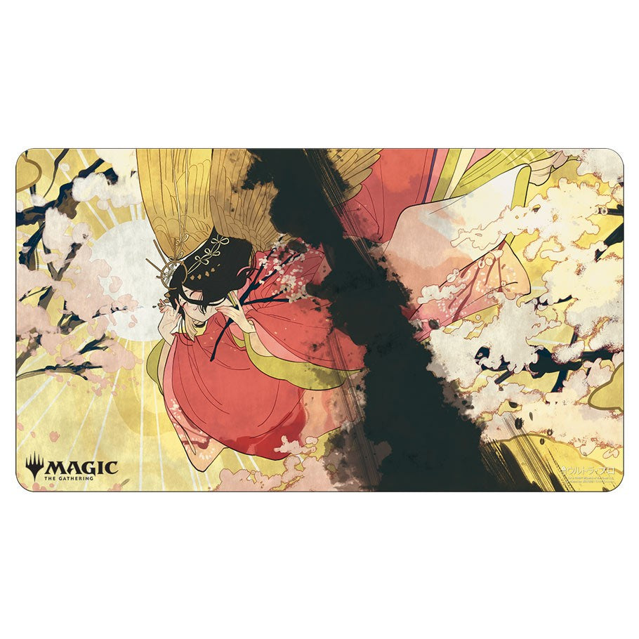 Playmat: JPN: MtG: Mystical Doom Blade - The Gathering playmat featuring Japanese-style artwork of a woman in red kimono with cherry blossoms and mystical black.