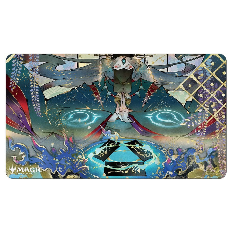 Playmat: JPN: MtG: Mystical Planning - The Gathering playmat with mystical, fantasy-themed artwork featuring a central character surrounded by glowing symbols and.