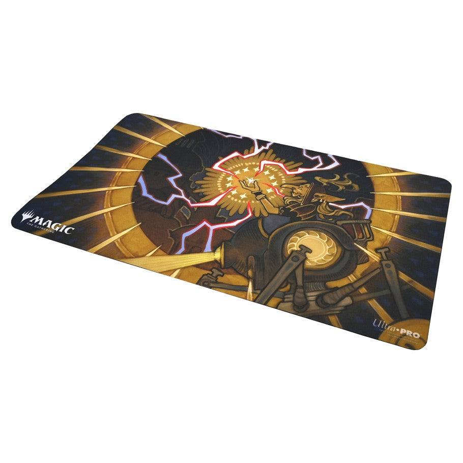 Playmat: MtG: Mystical Mizzix's Mastery - The Gathering playmat featuring Mystical Mizzix character with glowing magical energy and arcane symbols on dark background.