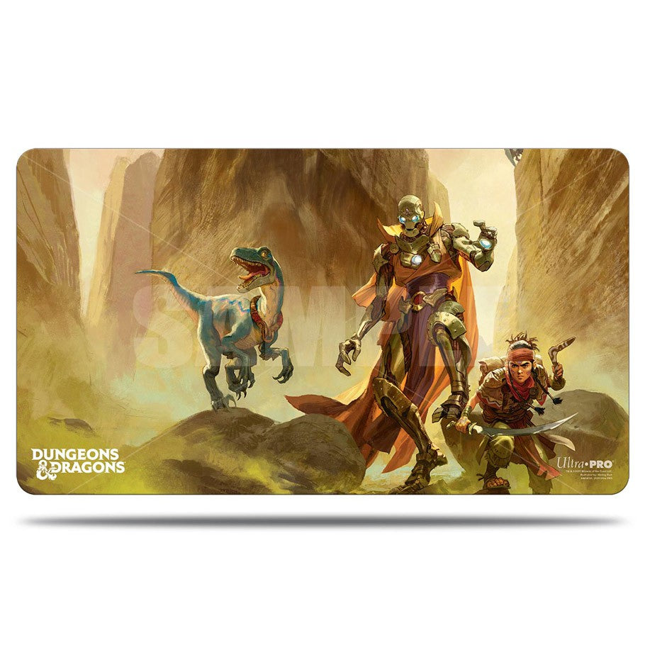 Playmat: Dungeons & Dragons: Eberron Rising - Fantasy-themed Dungeons & Dragons playmat featuring a skeleton warrior, dinosaur, and goblin in a rocky canyon.