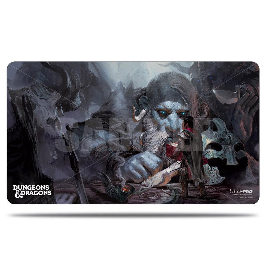 Playmat: Dungeons & Dragons: Volos Guide to Monsters - Dark fantasy Dungeons & Dragons playmat featuring a menacing troll wielding a bone club and skulls in a misty cave setting.