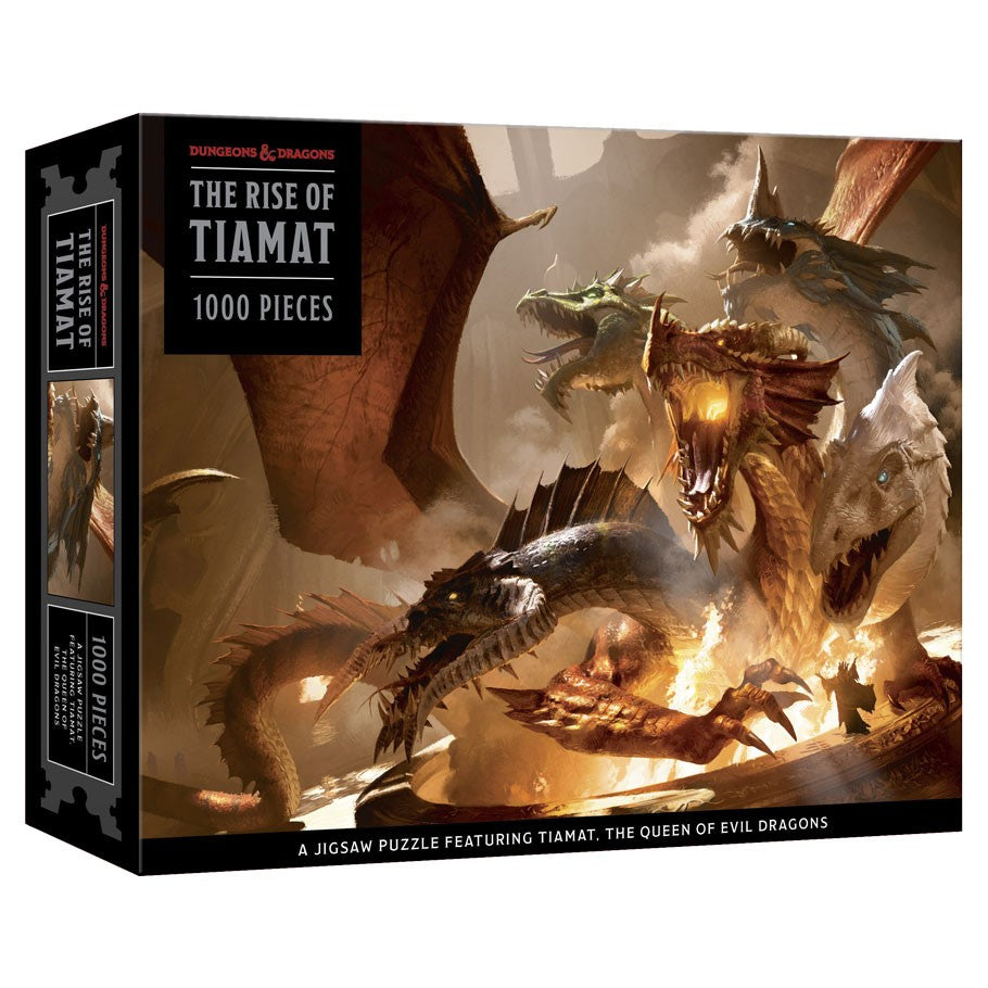 Puzzle: Rise of Tiamat Dragon 1000pc - 1000-piece puzzle box featuring Tiamat, a multi-headed dragon breathing fire in a fantasy scene.