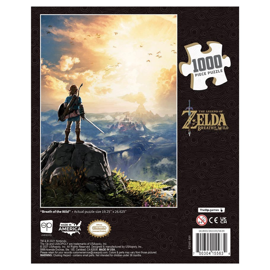 Puzzle: Zelda Breath Of The Wild 1000pc - Zelda Breath of the Wild 1000-piece puzzle box featuring Link overlooking a sunrise landscape.