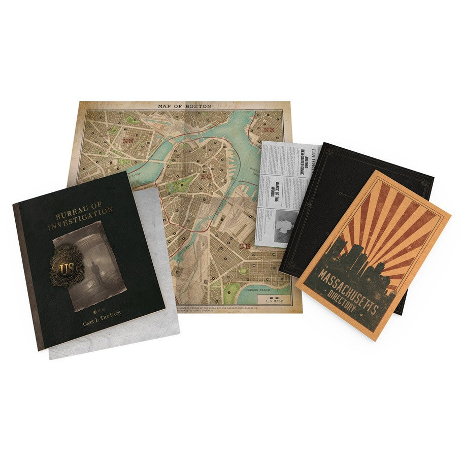 Bureau of Investigation - Detective-themed cooperative board game with a vintage city map and case files.