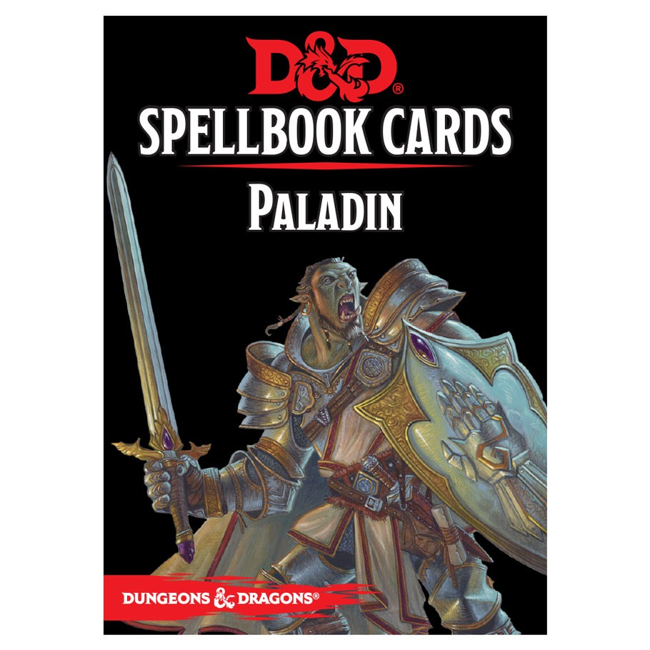 D&D Spellbook Cards: Paladin Deck - D&D Spellbook Cards Paladin Deck featuring armored warrior with sword and shield on black background.