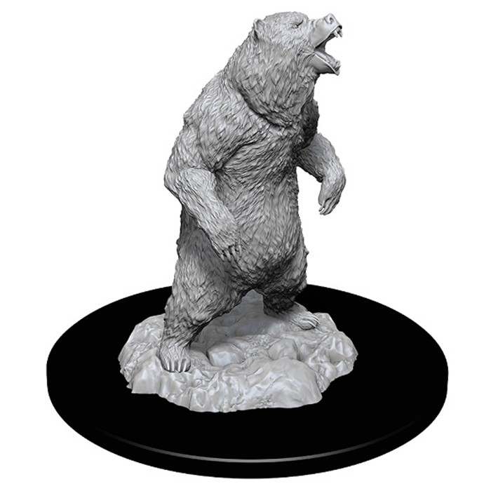 Deep Cuts: Grizzly W7 - Detailed gray resin miniature of a roaring standing grizzly bear on rocky base.