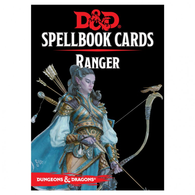 D&D Spellbook Cards: Ranger Deck - D&D Spellbook Cards Ranger Deck featuring an armored elf with bow, arrows, and green cloak on black background.