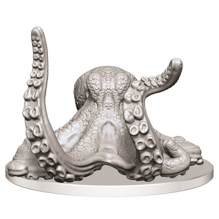 Deep Cuts: Giant Octopus W9 - Gray detailed giant octopus miniature with raised tentacles on a round base.